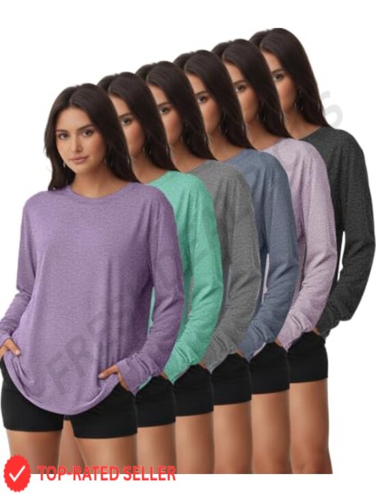 Tops - 6 Pack Women's Long Sleeve Dry Fit UPF 50+ Rash Guard Sun Protection Swim Tee